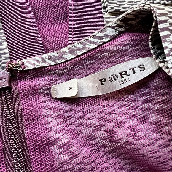 Ports 1961 Size 8 Silk Purple Silver Tiered Sleeveless Pencil Cocktail Dress - Picture 3 of 13